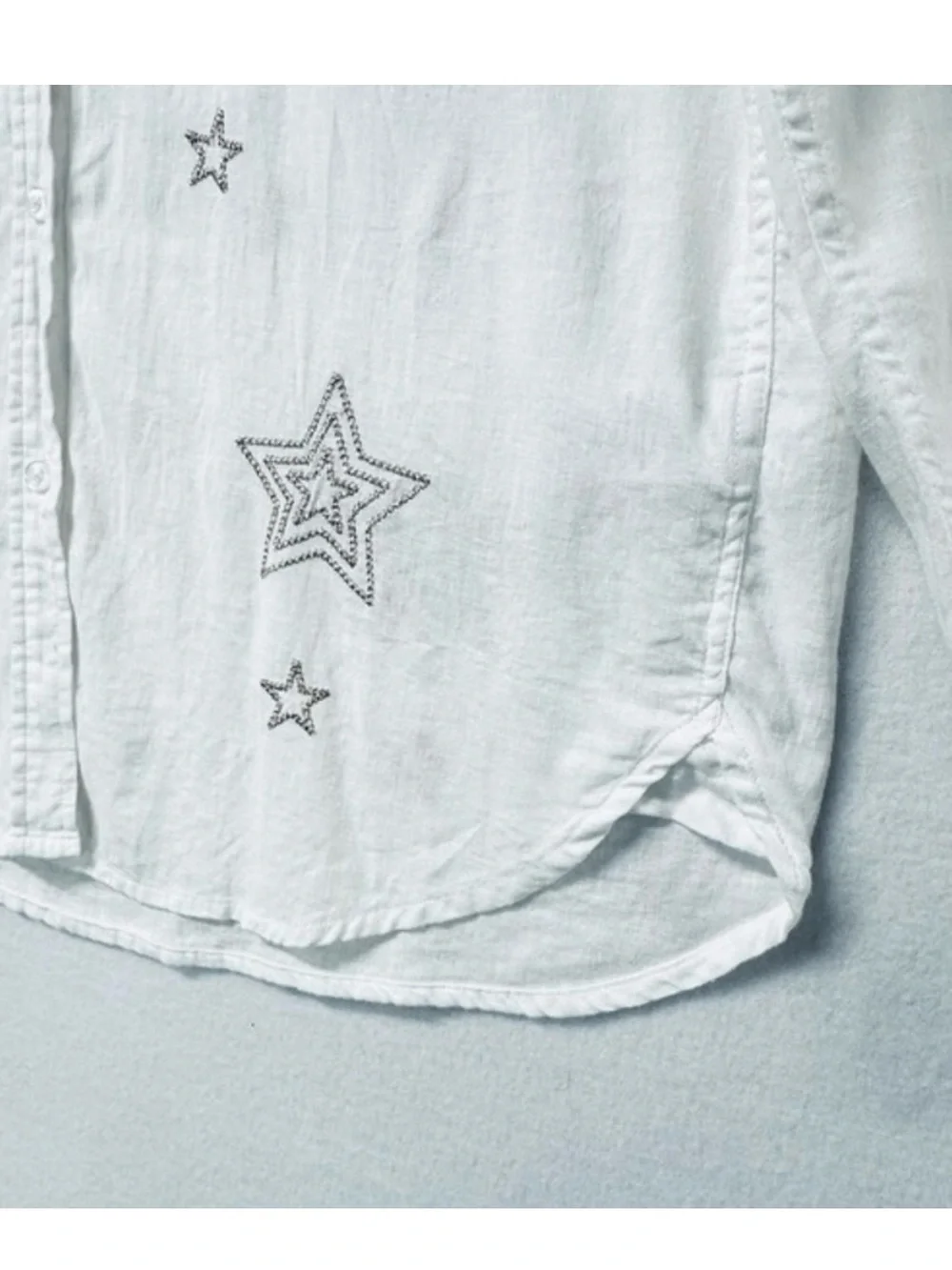 Rails Charli button down metallic gold star white linen blend top, small - Picture 7 of 13